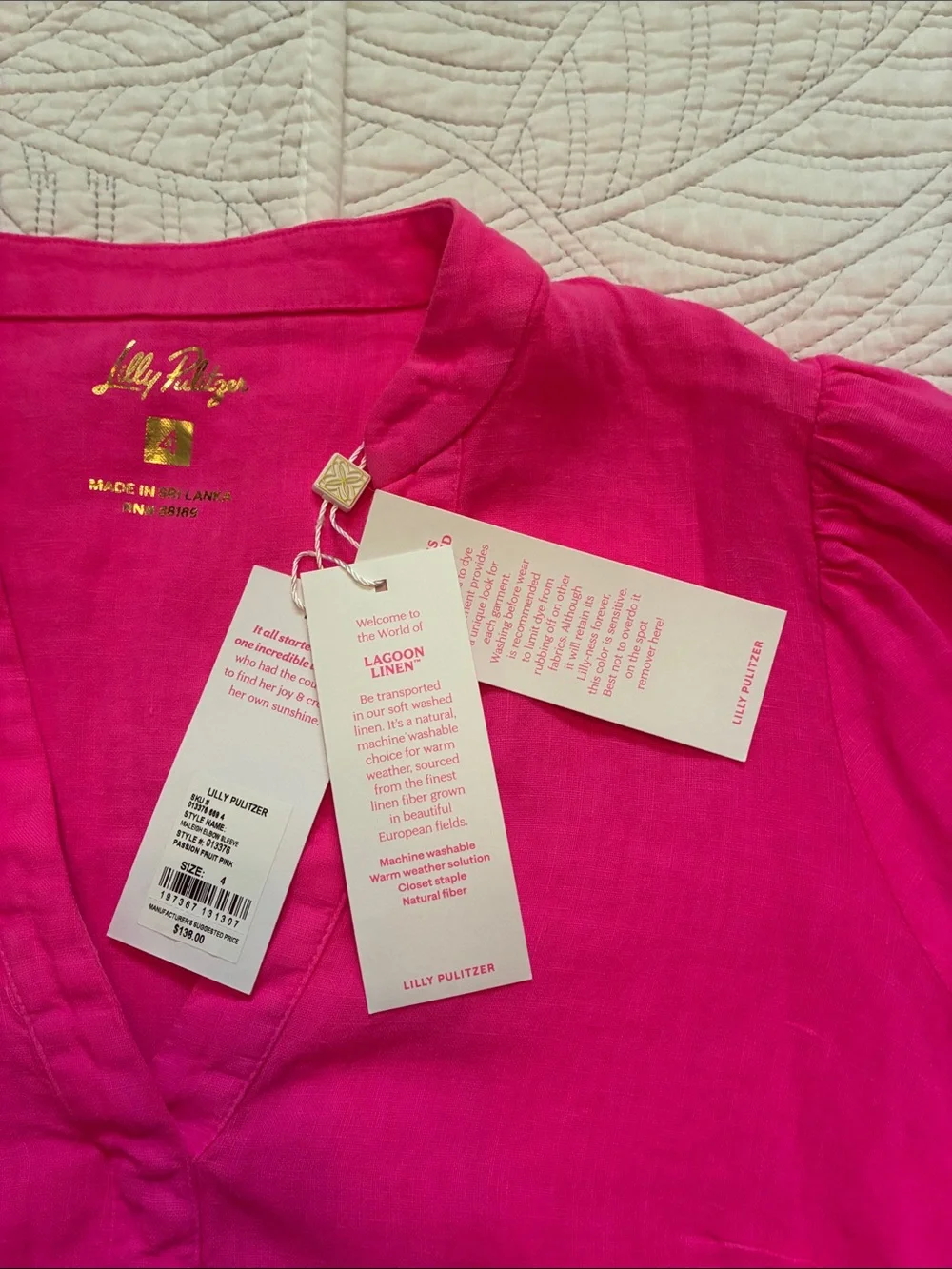 Women’s Lilly Pulitzer Mialeigh Elbow Sleeve top,Passion Fruit Pink, size 4 NWT